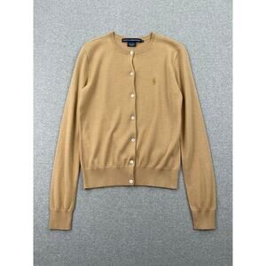 Ralph Lauren Sport 100% Merino Wool Cardigan Sweater Womens S Tan Brown Classic